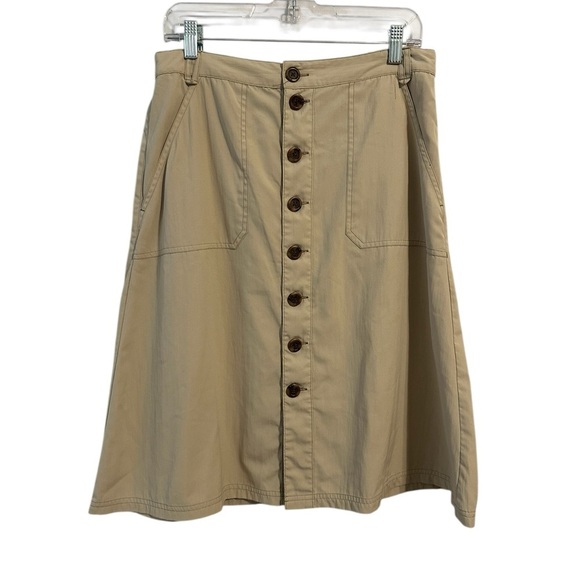 TravelSmith Button-Front A-Line Cargo Khaki Skirt W Pockets SZ 14P Water Wicking - Picture 1 of 8